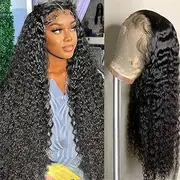 Nervoss 26 Inch Deep Wave 13x6 HD Transparent Lace Front Wigs Deep Curly Lace Frontal Glueless Wigs Human Hair Pre Plucked with Baby Hair Natural Hairline Wet and Wavy Wigs180% Density