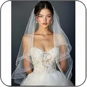 [Latious] Fingertip Bride Wedding Veils 2 Tier Bridal Veil Ribbon Edge Veils with Comb for Brides and Women