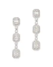 Bloomingdale's Fine Collection Diamond Mosaic Round & Baguette Halo Drop Earrings in 14K White Gold, 1.0 ct. t. w.