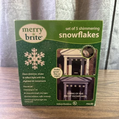 Merry Brite Set Of 5 Shimmering Snowflakes Pre-lit, 9ft, 80 Extra Bright Lights
