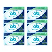 6 Pack O.B. Fluid Lock No Applicator Tampons Super 40 Count Each