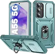 [PASNEW] for Samsung Galaxy A55 5G,Kickstand & Slide Camera Cover,Military Multilayer Heavy Duty Full Body Shockproof Protection Hard Shell,Case for Galaxy A55, 6.6 inch,Green
