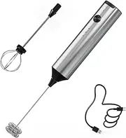 CIRCLE JOY Milk Frother Handheld Rechargeable Stainless Steel Frother Wand Drink Mixer Electric Whisk with 2 Whisks, 3 Adjustable Speeds, Hand Mixer for Lattes, Cappuccino, Matcha and Eggs