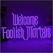 Hanging Art Neon Signs Welcome Foolish Mortals Neon Sign Spooky Gothic Haunted Mansion Led Wall Decor, Usb Powered, For Halloween Home Bar 24cm×41cm