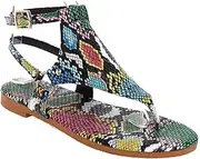 [JSMY] Womens Flats Flip Flops Thongs Sandals Faux Leather Open Toe Buckle Design Ankle Strap Wedge Sandals Comfy Clip Toe Retro Beach Walking Roman Shoes,Snake Pattern,US8/EU39