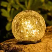 Outdoor Solar Ball LED Lights Garden Crackle Glass Globe Stake Lamp Waterproof