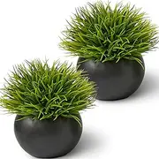 SEEKO Fake Plants for Home Décor (2-Pack) Bathroom Décor, Shelf Décor, Office Décor, Masculine Décor - Potted Artificial Plants for Desk Greenery - Small Modern Decor