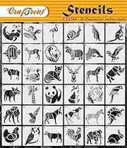 CrafTreat Pack of 36pcs Animal Set Stencils for Painting on Canvas, Wallart, Bullet Journal Notebook and Scrapbook - Reusable 3X3 Inches - Wild Animal Stencil for Room Decor - Arts & Crafts Supplies