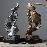 Thinker Statue - Silence is Gold Modern Decor Creative Abstract Art Figurine Resin Sculptures Decoration Room Home Study Office for Men Desktop Ornament
