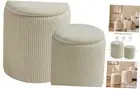 Round Set of 2 Ottoman with Storage-Upholstered Velvet Vanity Stool for Makeup