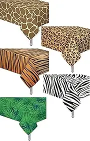Oojami 5 Pack Safari Zoo Print Table Cover/Tablecloth - Ideal for Birthday Parties, Animal Theme Party, Baby Showers, Jungle Safari Themed Party Supplies