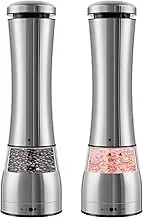 Salt and Pepper Grinder Set Adjustable Grinding Pepper Grinder Mill Set One Button Operate Electric Pepper Mill Set LED Light Base Stainless Steel Ceramic Mechanism Clear Acrylic Window for Spice