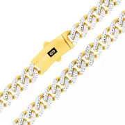 10K Yellow Gold Miami Cuban 9mm Monaco Diamond Cut Pave Chain Necklace 18"- 30"
