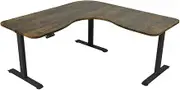 FORTIA 173W x 173W x 75D 3-Motor 120kg Load Adjustable Electric Sit to Stand Up Corner Desk - Walnut/Black Frame