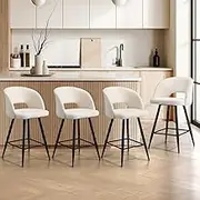 Oikiture Bar Stools Set of 4, Bar Stool with Widen Sherpa Boucle Fabric Backrest in 59cm Seat Height Modern Counter Kitchen Chairs Dining Chair for Outdoor Indoor Home Bar Dining Room Cafe, White