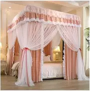 European Bed Canopy Mosquito Net for Adult Girls, Princess Room Romantic Lace Bed Curtain Bedroom Decor with Metal Stand (Color : Orange, Size : 180X220X210CM)