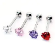 Titanium Steel Piercing Tongue Ring Heart Crystal Zircon Tongue St-i- CR