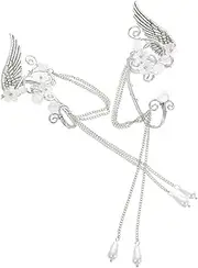 [SHERCHPRY] 1 Pair Flower Ear Cuffs Pearl Tassel Non-piercing Clip Earrings for Women Fairy Ears Jewelry Earring Cuffs