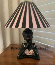 PLASTIC RIBBON MEDIUM "COOLIE" PINK & BLACK LAMPSHADE for BARSONY LADY LAMP