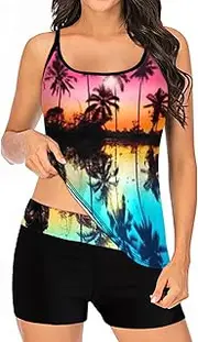 [Generic] Bathing Shorts for Women Two Swimsuits Women Plus Size Swimdress Back Strappy Set Piece Print Swimwears Tankinis Set Sunflower Bikini for Women Plus Size