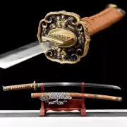 Japanese Tachi Folded Steel Clay Tempered Samurai Sword Brass Tsuba Full Tang.