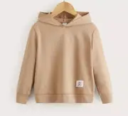 SHEIN Kids Long Sleeve, Beige Letter Patched Hoodie, Size 3-5 Y