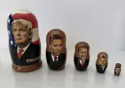 US Presidents 5 Piece Russian Wood Nesting Dolls Trump,Obama,Bush,Clinton,Reagan