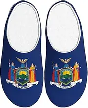 [EdWal] New York State Flag print Winter Warm Slippers Indoor Anti-skid Plush Slippers Relaxing at Home for Women Men