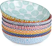 [Selamica] Porcelain 26 Ounce Pasta Bowls Set of 6, 8 inch Wide and Shallow Salad Bowls, Serving Bowls, Microwave & Dishwasher Safe, Sturdy & Stackable, Variety of Colors