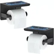 2 Pcs Matte Black Bath Toilet Paper Holder with Phone Storage Shelf Wall Mounted