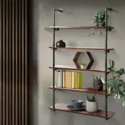 Industrial DIY Pipe Shelf Wall Display Shelves Rustic Floating Brackets 5 Tier