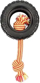 Mammoth TireBiterII with Cotton-Poly Rope – Natural Rubber Dog Toys for Extreme Chewers – Dog Toys for Extra Long Interactive Play – Aggressive Chewer Toys for Medium - Large Dogs - Large 6”