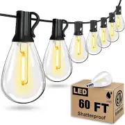 60FT Outdoor String Lights, Waterproof 16+1 Edison Shatterproof Bulbs Led New