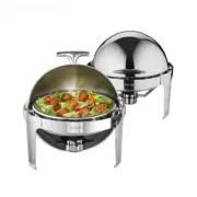 Roll Top Buffet Set Stainless Steel Full Size Pans Round Catering Warmer Server