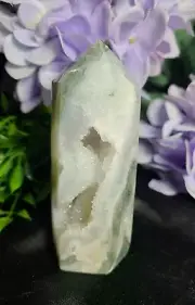 4" 218g A+ BEST Gorgeous Moss Agate Druzy Geode Crystal Generator Tower Carving