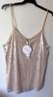 "Boohoo" Silver Tall Sequin Strappy Top, Size 14, BNWT
