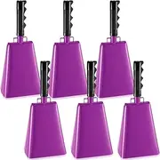 Kigley 6 Pack Cow Bells Bulk, Metal Cowbells Noise Maker with Handle, Cheering Bells for Graduation Solid School Bell Cowbell School Hand Bells for Sporting Event Football Game (4.9 x 2.6 x 11.4 Inch)
