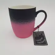 Cobwebs & Cauldrons Coffee/Tea Mug Halloween Pink &Black Embossed Spiderwebs NWT