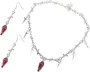 [ANDRESLAD] Choker Necklace Earrings Set Gothic Cross Pendant Dangle Earrings Metal Neck Jewelry for Women
