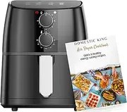 Domestic King 4L Air Fryer With Recipe Book, Large 4L Oil Free Air Fryer for Home Use, Timer & Temperature Control, Non-stick Basket & Trivet Tray