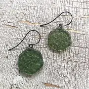 Olive Green 'Stained Glass' Vintage Textured Lucite Drop Earrings