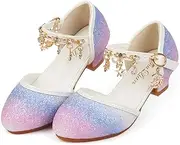 ChuLian Girls Dress Shoes Sequins Princess Low Heels Little Kids Girls Dress Pumps High Heels Closed Toe Party Wedding Glitter Shoes