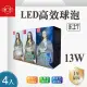 【旭光】LED E27 13W 全電壓 球泡 白光 黃光 自然光-4入組(LED E27 13W 全電壓 燈泡)