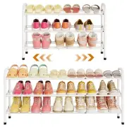 3-Tier Shoe Rack, Width Adjustable Shoe Rack for Closet, 41.53'' Metal Standi...