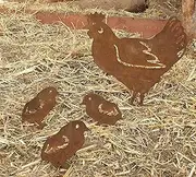 Standing Hen Family Garden Stake - Australian Made Rusted Metal Garden Art