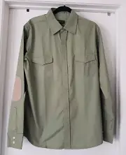 NEW Paul Frank Men's Snap Shirt Khaki Army Elbow Patch Long Sleeve Size L Vtg
