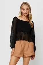 Black Peplum Top Long Sleeve - Size XS, Women's Cami