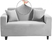 High Stretch Jacquard Sofa Cover Machine Washable Stylish Furniture Cover Anti-Slip Foams Strips with Elastic Bottom Suitable for Various Styles (2 Seater (135-175cm), Silver Pine)