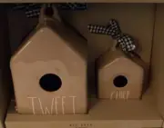 RAE DUNN 2pk Tweet And Chirp Birdhouses Tan BRAND NEW in Box With Tags
