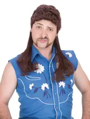Super Mullet Brown 80s Old School Redneck Men Costume Wig